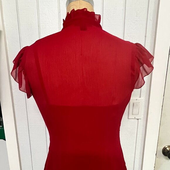 Red chiffon tuxedo top, BCX, Size Small/Medium - Picture 5 of 11